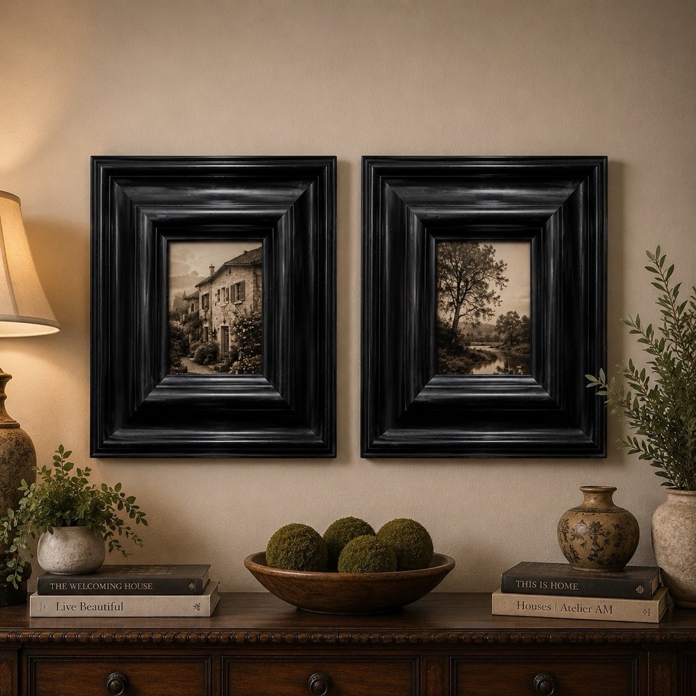 Pair of Large Black Ornate Picture Frames 8x10 Opening – Frame Only – Set of 2